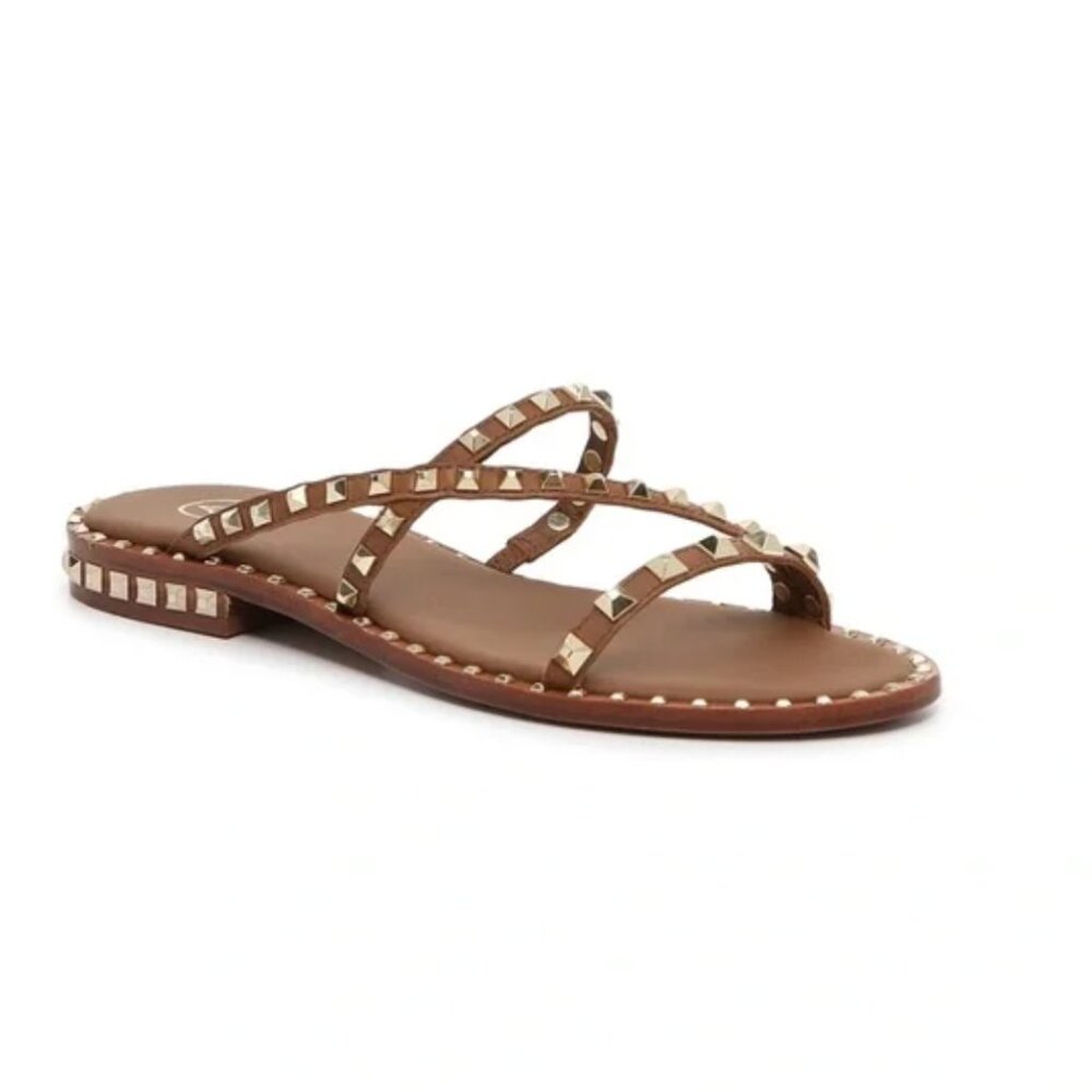 ASH | Stylish Peace Studded Slip On Flat Sandals in Cognac Women's Size 37 / 7